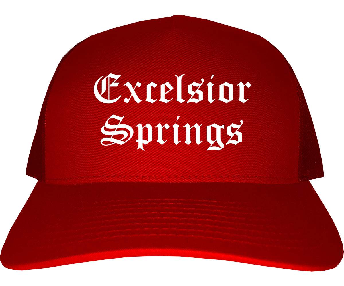 Excelsior Springs Missouri MO Old English Mens Trucker Hat Cap Red