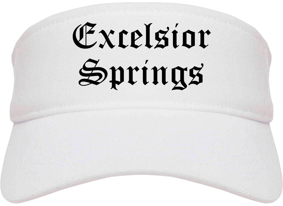 Excelsior Springs Missouri MO Old English Mens Visor Cap Hat White