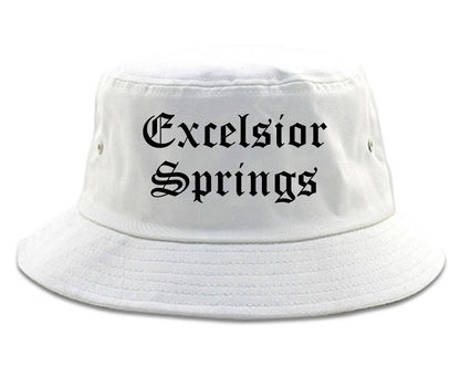 Excelsior Springs Missouri MO Old English Mens Bucket Hat White