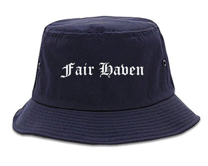 Fair Haven New Jersey NJ Old English Mens Bucket Hat Navy Blue