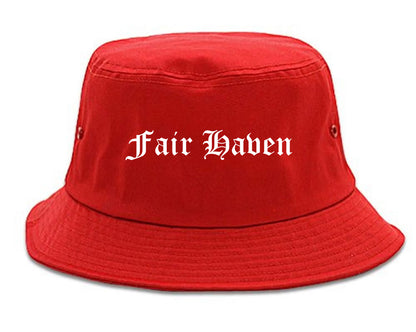 Fair Haven New Jersey NJ Old English Mens Bucket Hat Red