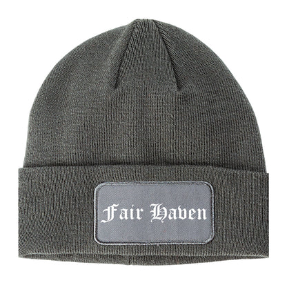 Fair Haven New Jersey NJ Old English Mens Knit Beanie Hat Cap Grey