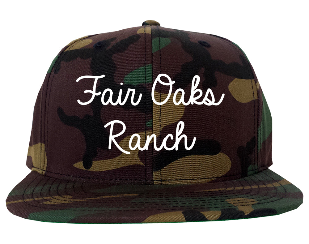 Fair Oaks Ranch Texas TX Script Mens Snapback Hat Army Camo
