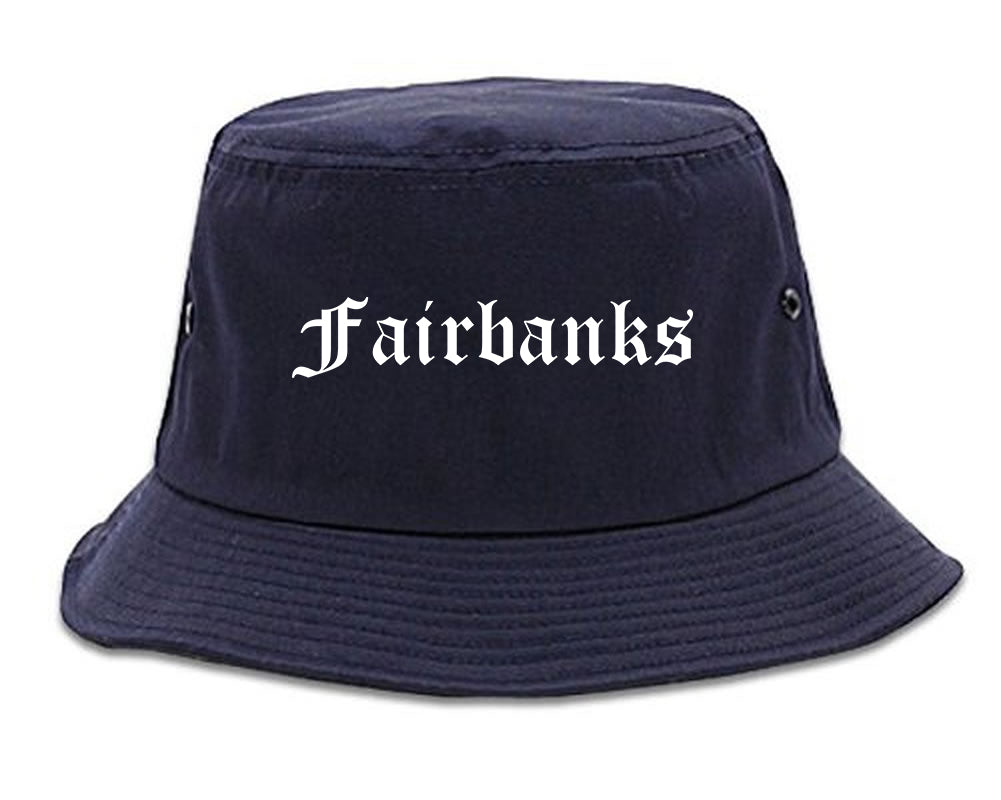 Fairbanks Alaska AK Old English Mens Bucket Hat Navy Blue