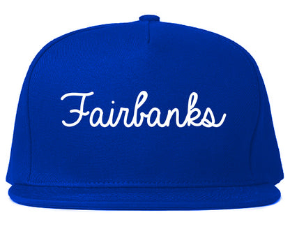 Fairbanks Alaska AK Script Mens Snapback Hat Royal Blue
