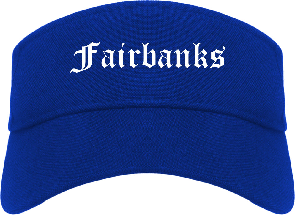 Fairbanks Alaska AK Old English Mens Visor Cap Hat Royal Blue