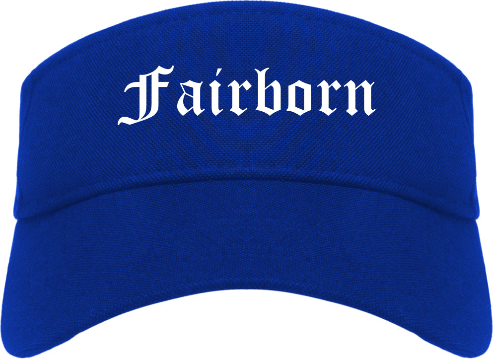 Fairborn Ohio OH Old English Mens Visor Cap Hat Royal Blue