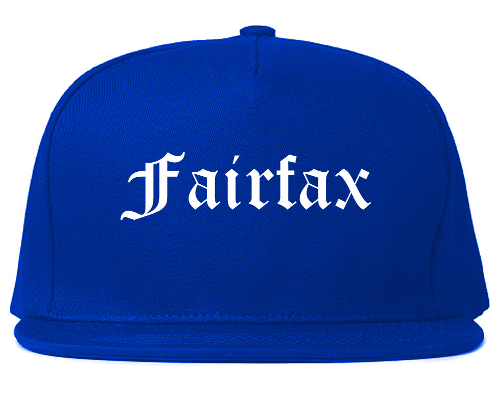 Fairfax California CA Old English Mens Snapback Hat Royal Blue