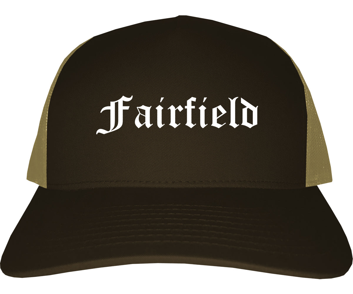Fairfield Alabama AL Old English Mens Trucker Hat Cap Brown