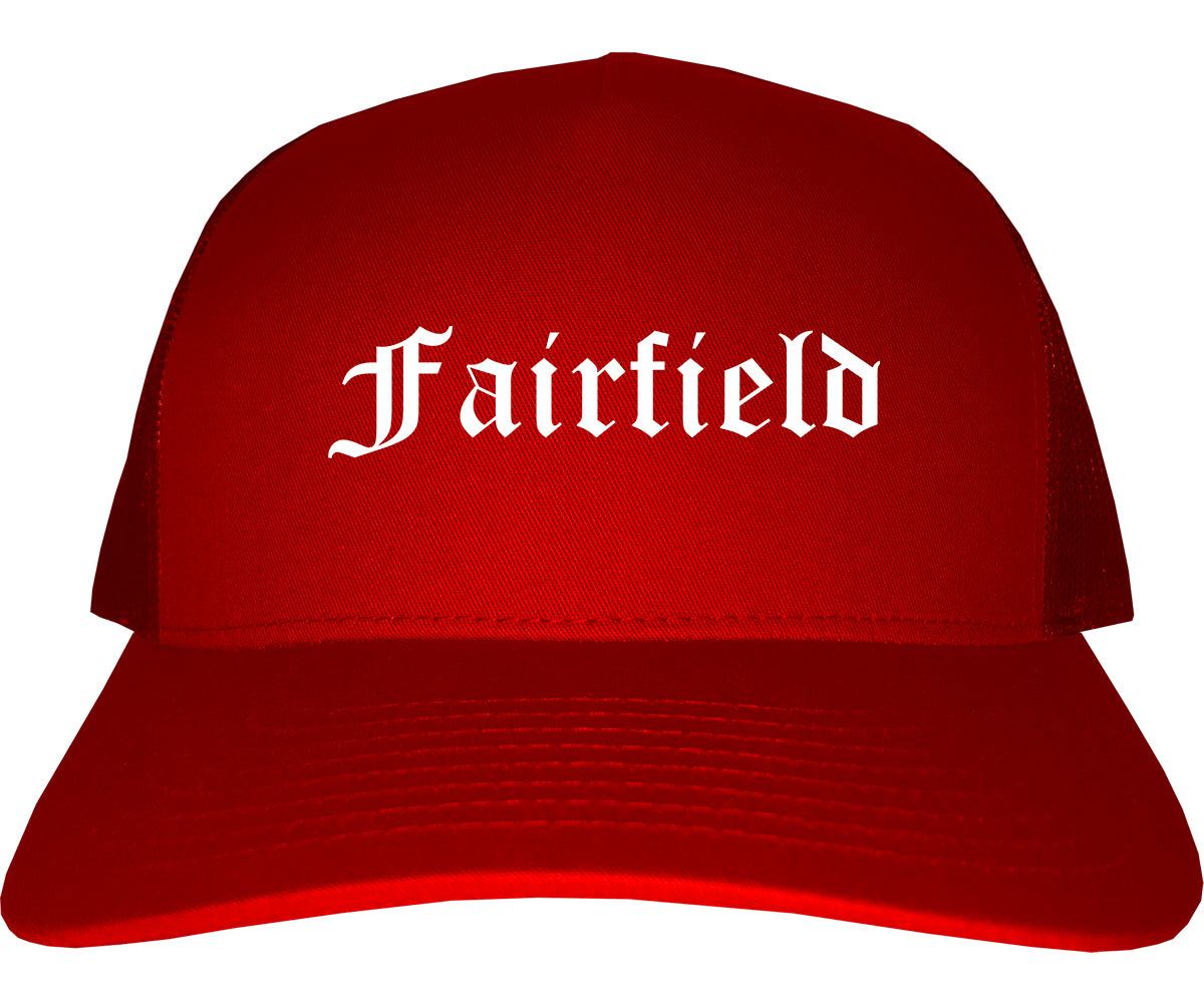 Fairfield Alabama AL Old English Mens Trucker Hat Cap Red