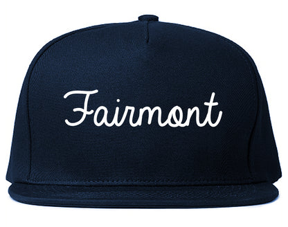 Fairmont Minnesota MN Script Mens Snapback Hat Navy Blue