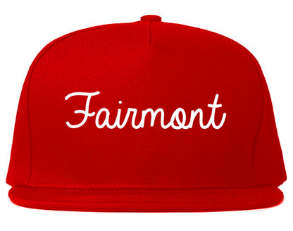 Fairmont Minnesota MN Script Mens Snapback Hat Red
