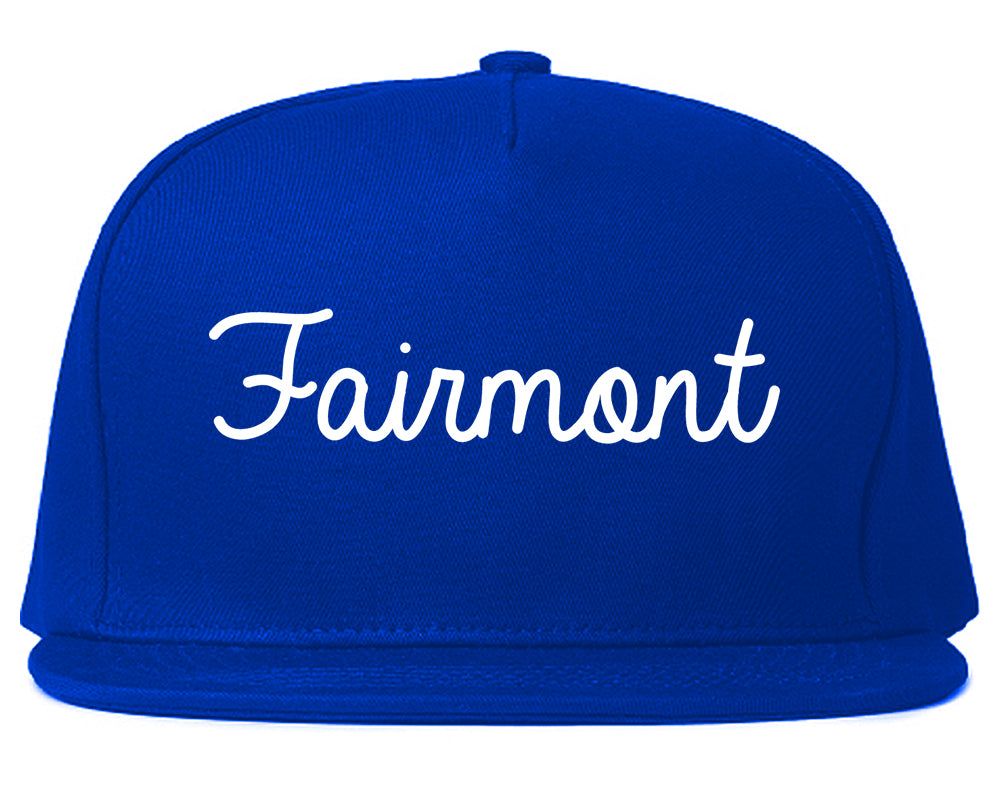 Fairmont Minnesota MN Script Mens Snapback Hat Royal Blue