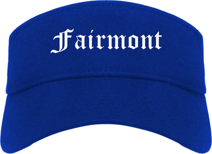 Fairmont Minnesota MN Old English Mens Visor Cap Hat Royal Blue