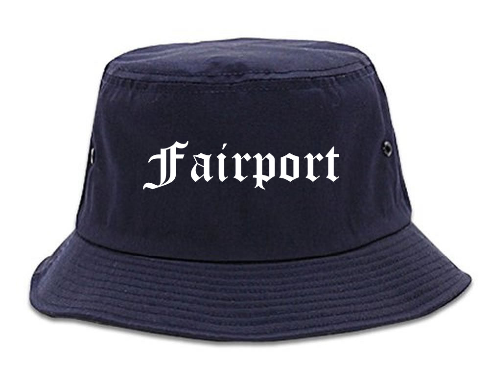 Fairport New York NY Old English Mens Bucket Hat Navy Blue