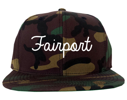 Fairport New York NY Script Mens Snapback Hat Army Camo