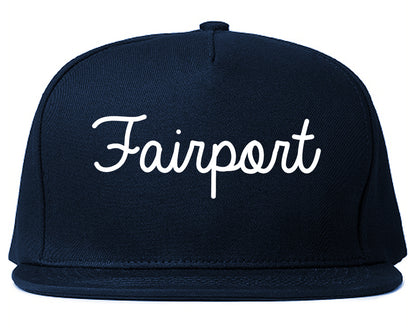 Fairport New York NY Script Mens Snapback Hat Navy Blue