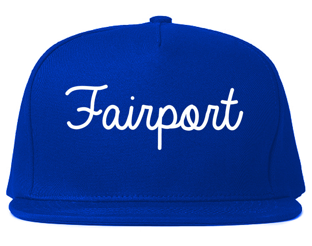 Fairport New York NY Script Mens Snapback Hat Royal Blue