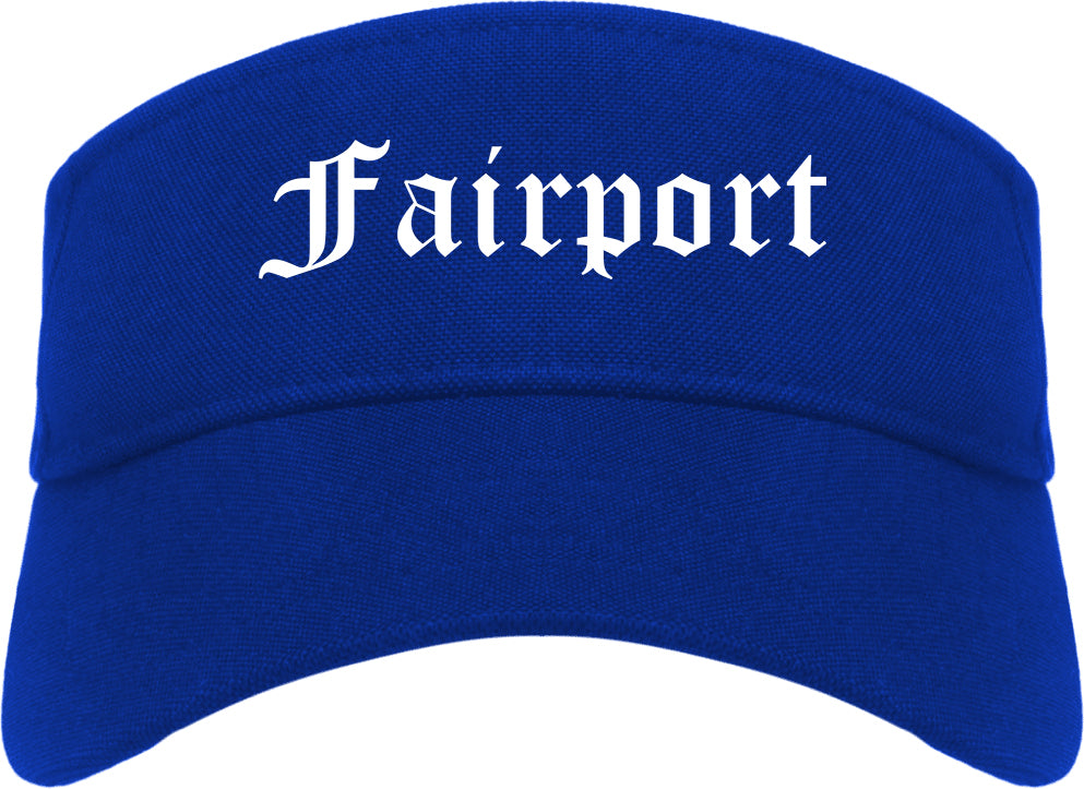 Fairport New York NY Old English Mens Visor Cap Hat Royal Blue