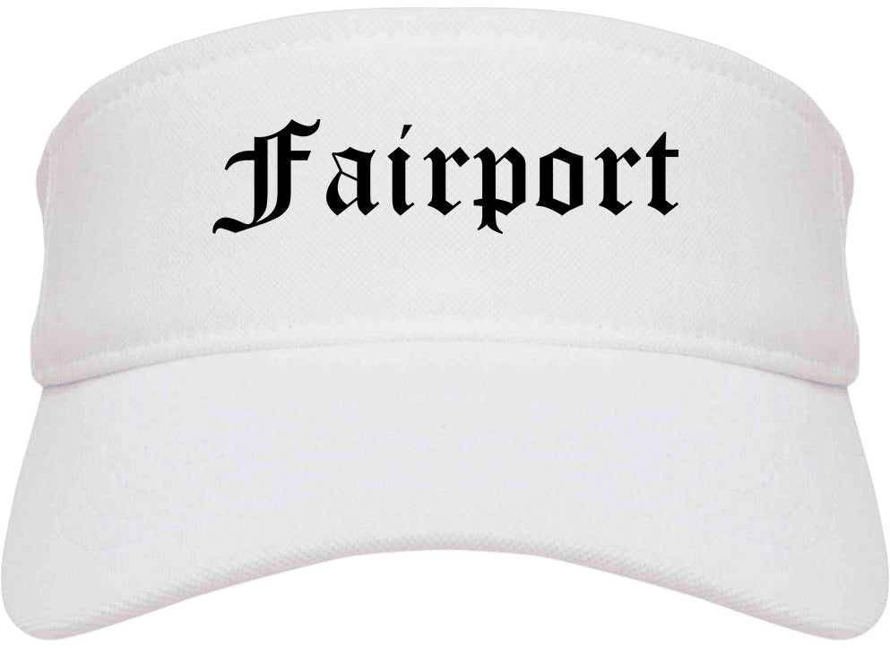 Fairport New York NY Old English Mens Visor Cap Hat White