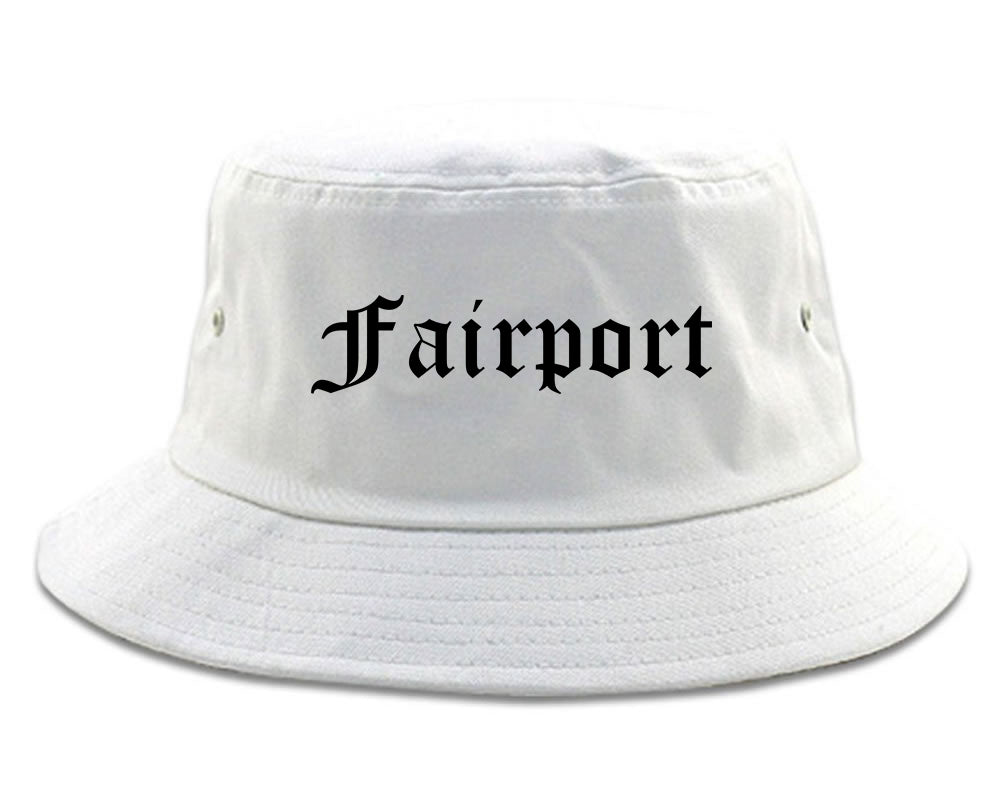 Fairport New York NY Old English Mens Bucket Hat White
