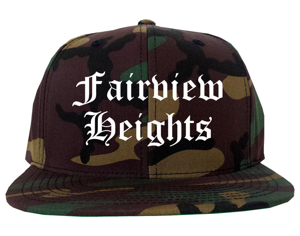 Fairview Heights Illinois IL Old English Mens Snapback Hat Army Camo