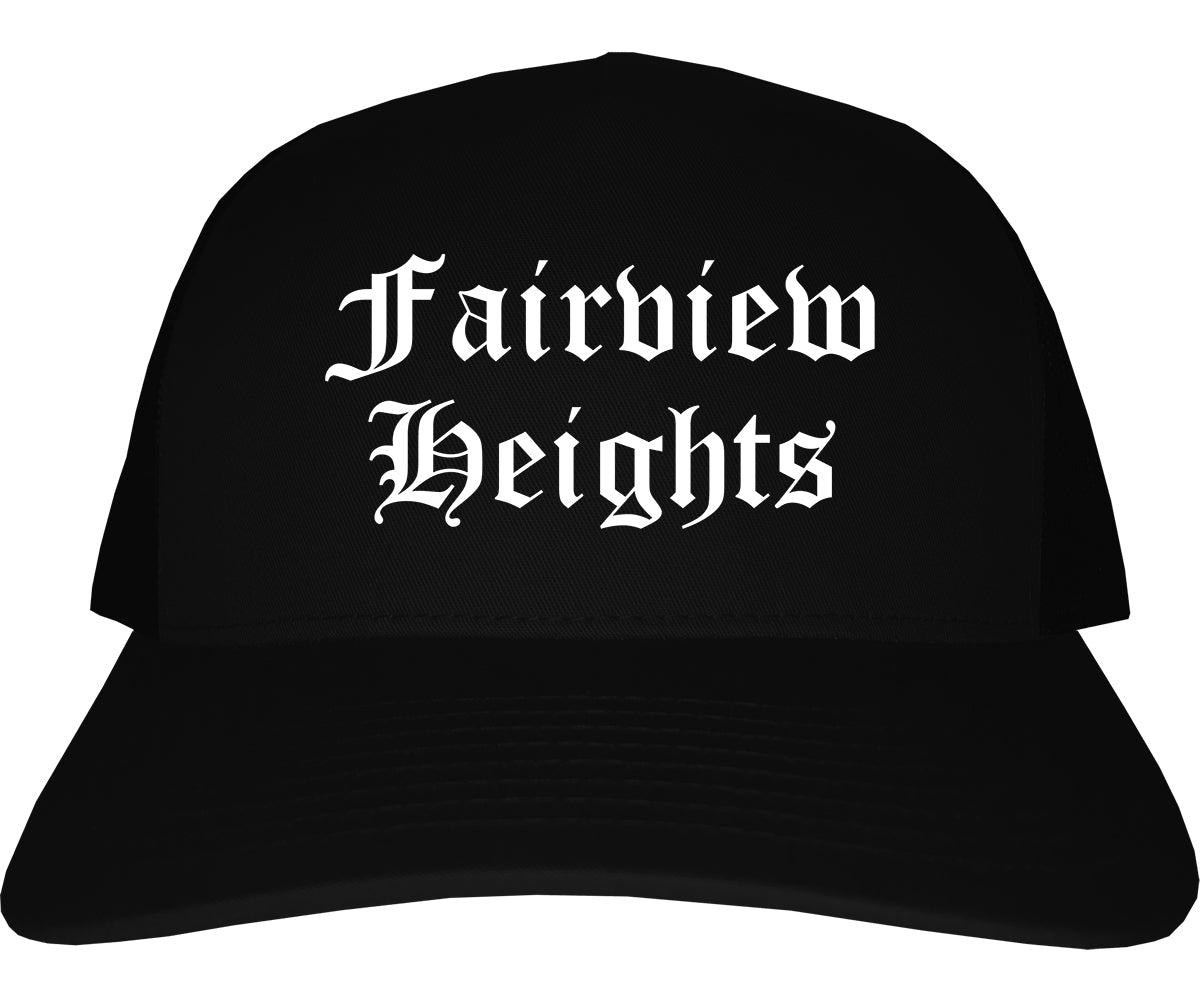Fairview Heights Illinois IL Old English Mens Trucker Hat Cap Black