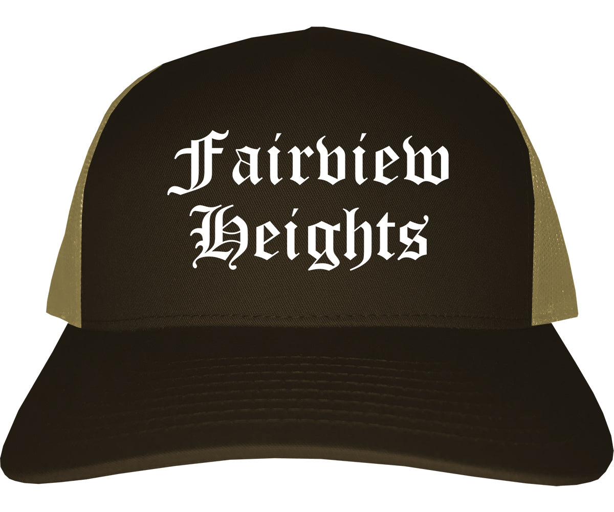 Fairview Heights Illinois IL Old English Mens Trucker Hat Cap Brown