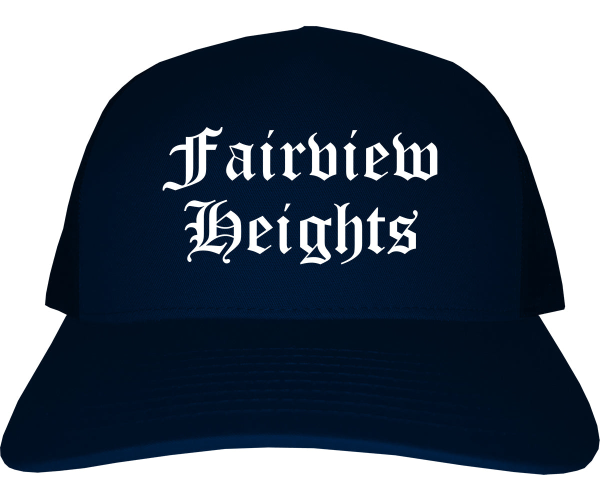 Fairview Heights Illinois IL Old English Mens Trucker Hat Cap Navy Blue