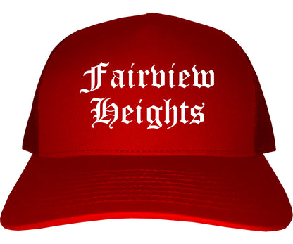 Fairview Heights Illinois IL Old English Mens Trucker Hat Cap Red