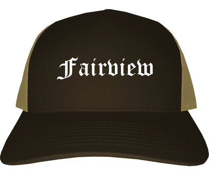 Fairview New Jersey NJ Old English Mens Trucker Hat Cap Brown