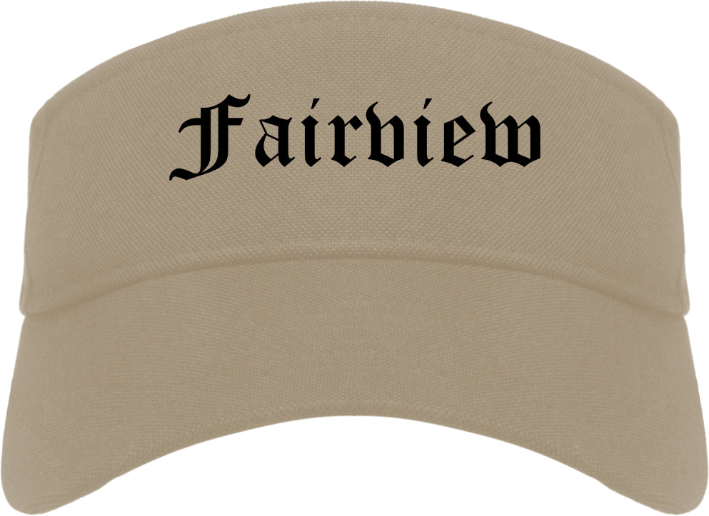 Fairview North Carolina NC Old English Mens Visor Cap Hat Khaki