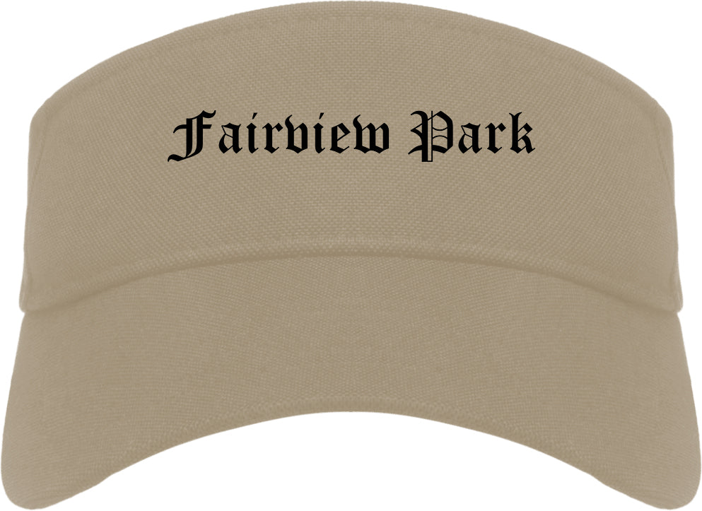 Fairview Park Ohio OH Old English Mens Visor Cap Hat Khaki