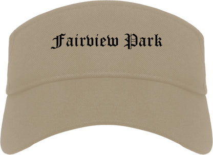 Fairview Park Ohio OH Old English Mens Visor Cap Hat Khaki