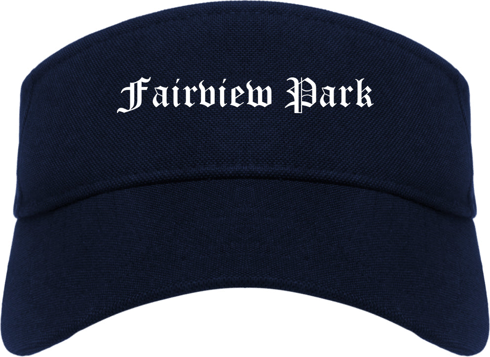 Fairview Park Ohio OH Old English Mens Visor Cap Hat Navy Blue