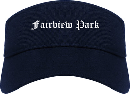 Fairview Park Ohio OH Old English Mens Visor Cap Hat Navy Blue