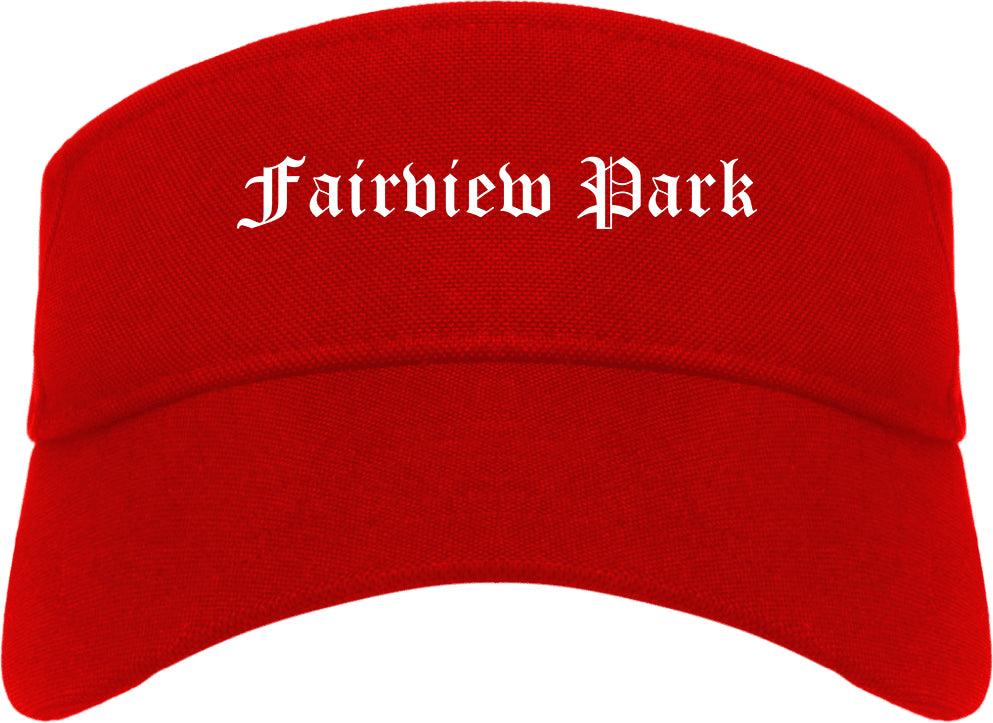 Fairview Park Ohio OH Old English Mens Visor Cap Hat Red