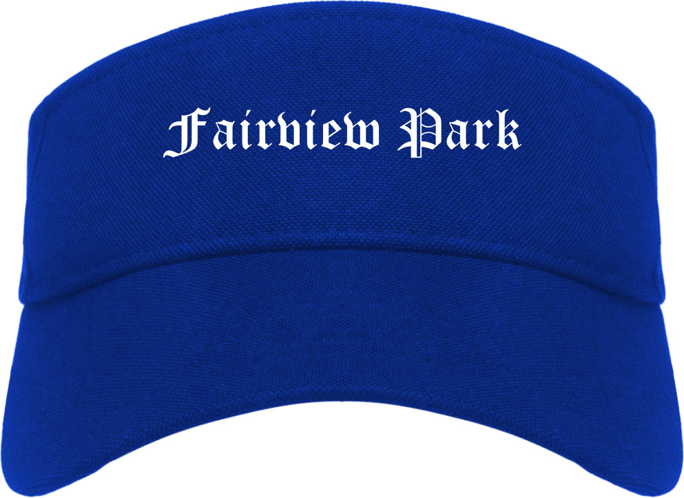 Fairview Park Ohio OH Old English Mens Visor Cap Hat Royal Blue