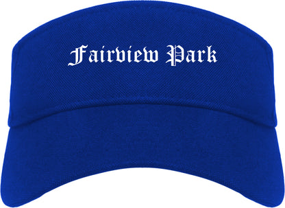 Fairview Park Ohio OH Old English Mens Visor Cap Hat Royal Blue