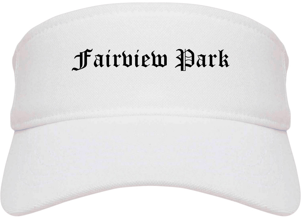 Fairview Park Ohio OH Old English Mens Visor Cap Hat White