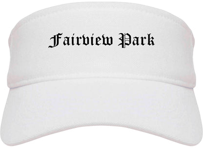 Fairview Park Ohio OH Old English Mens Visor Cap Hat White