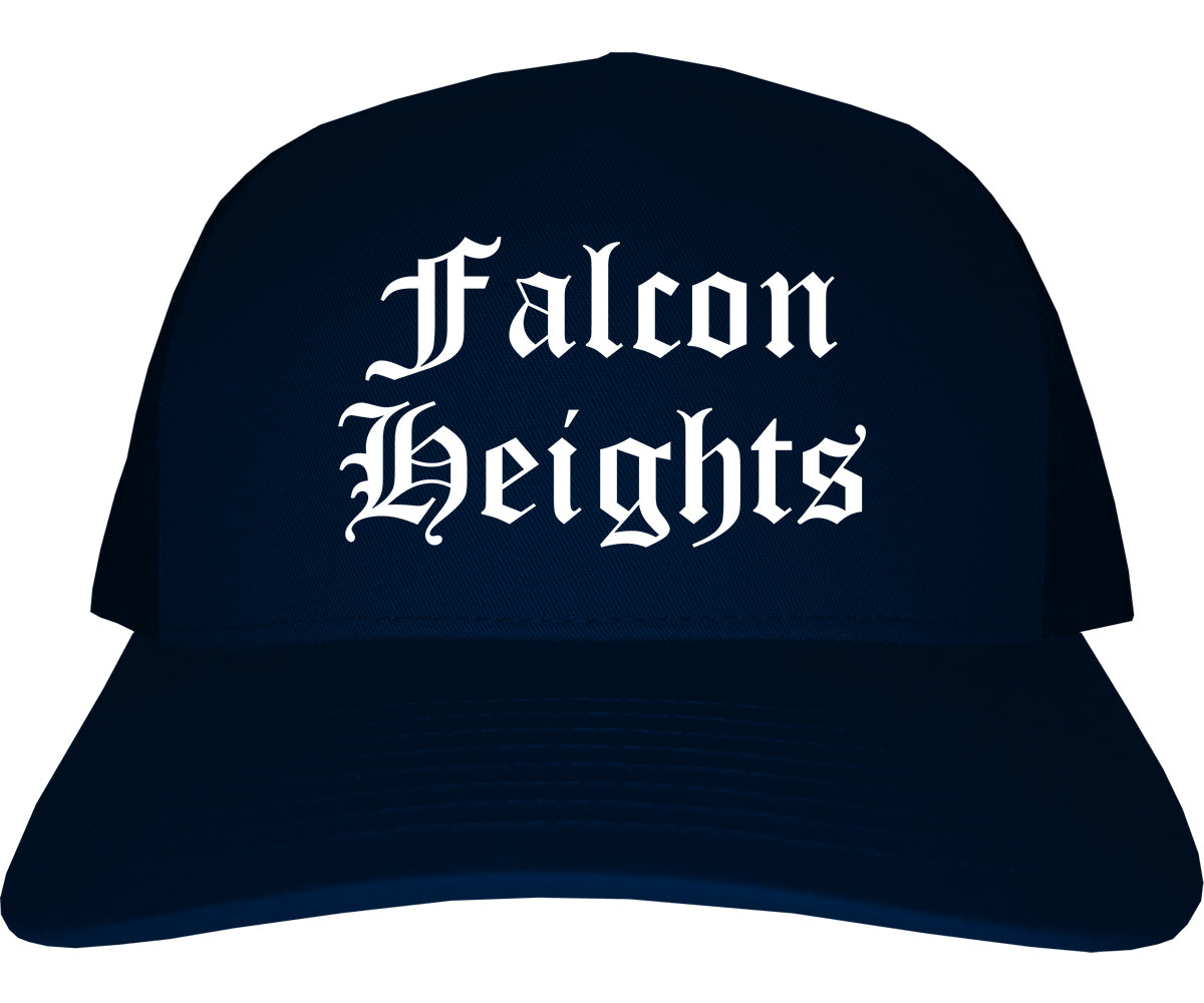 Falcon Heights Minnesota MN Old English Mens Trucker Hat Cap Navy Blue
