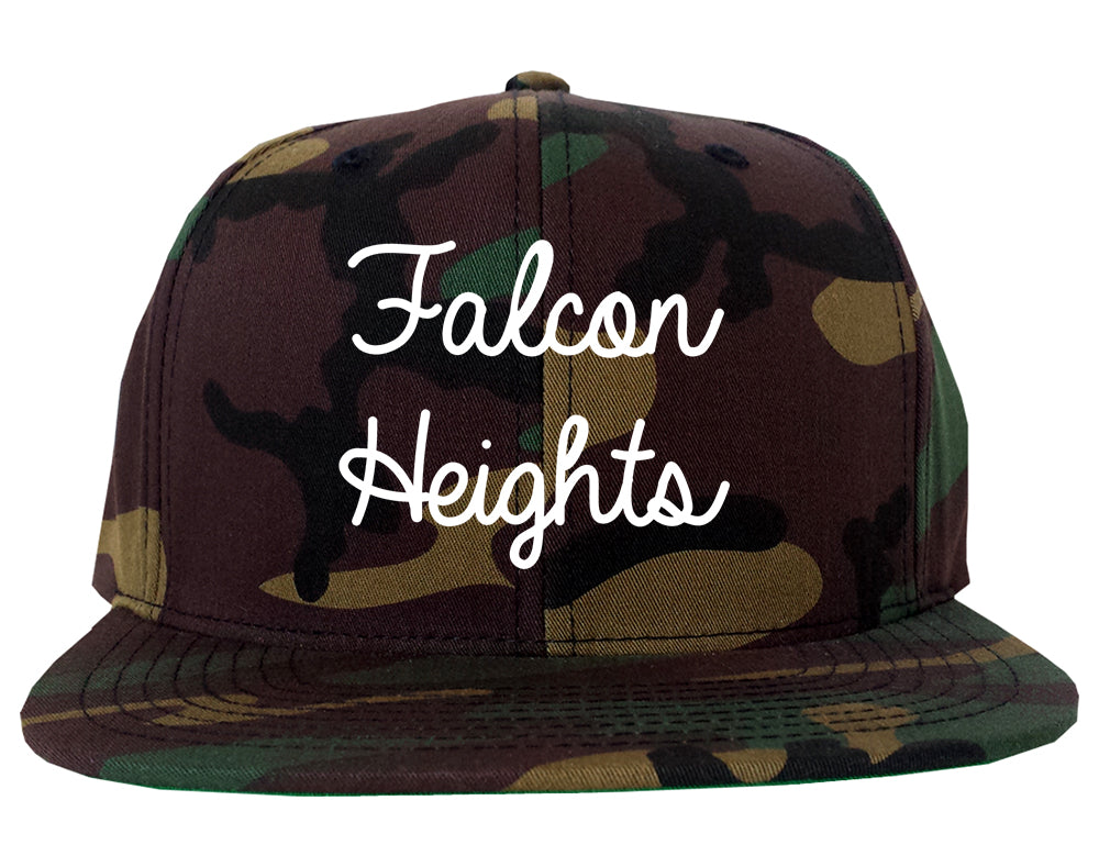 Falcon Heights Minnesota MN Script Mens Snapback Hat Army Camo