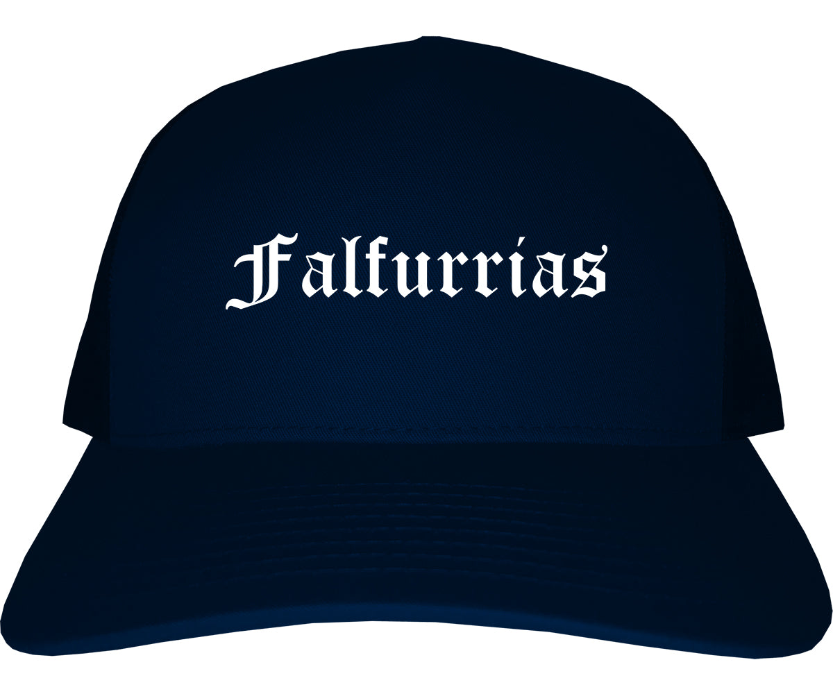 Falfurrias Texas TX Old English Mens Trucker Hat Cap Navy Blue