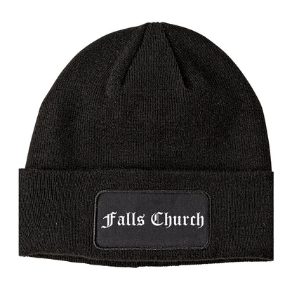 Falls Church Virginia VA Old English Mens Knit Beanie Hat Cap Black