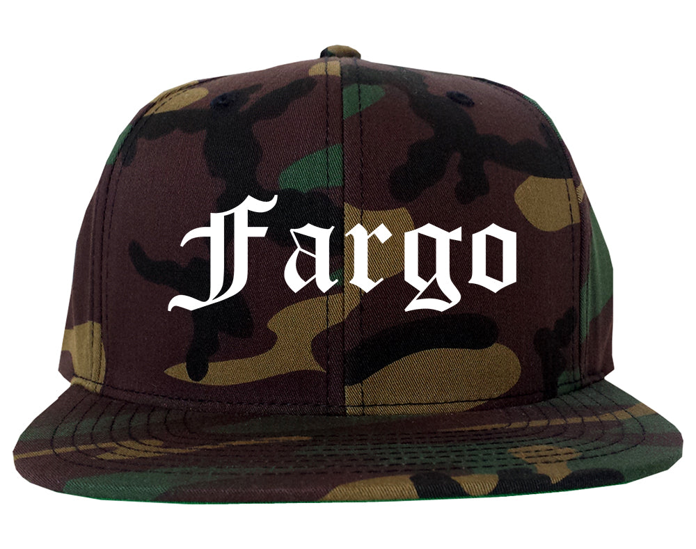 Fargo North Dakota ND Old English Mens Snapback Hat Army Camo
