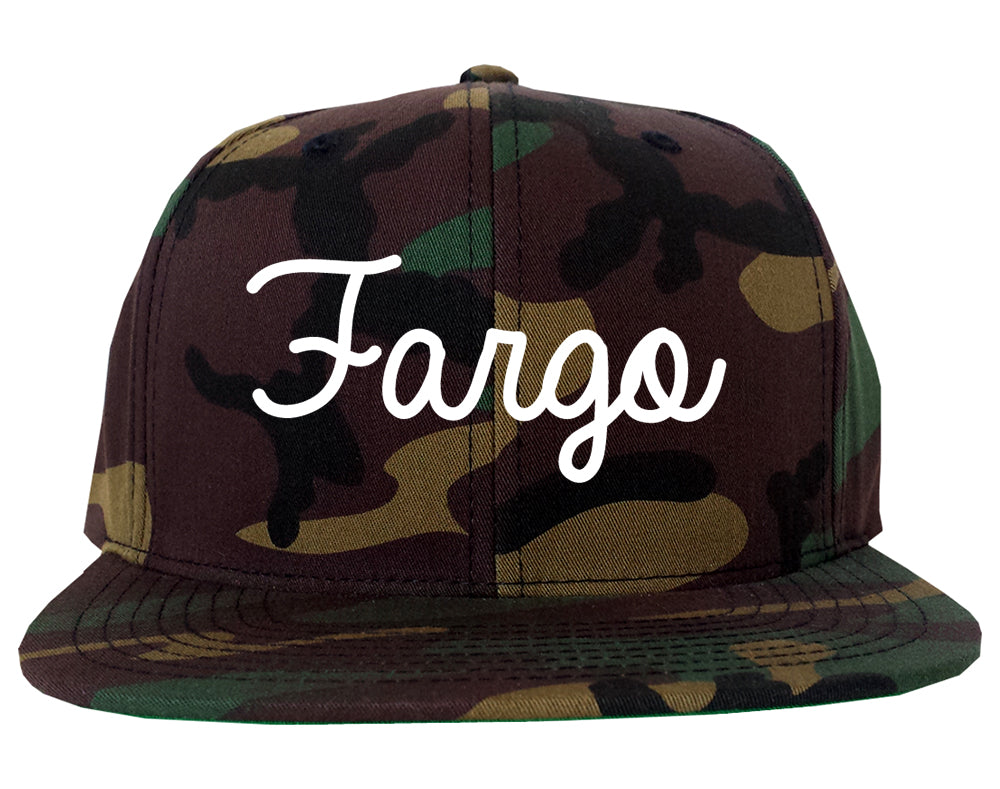 Fargo North Dakota ND Script Mens Snapback Hat Army Camo