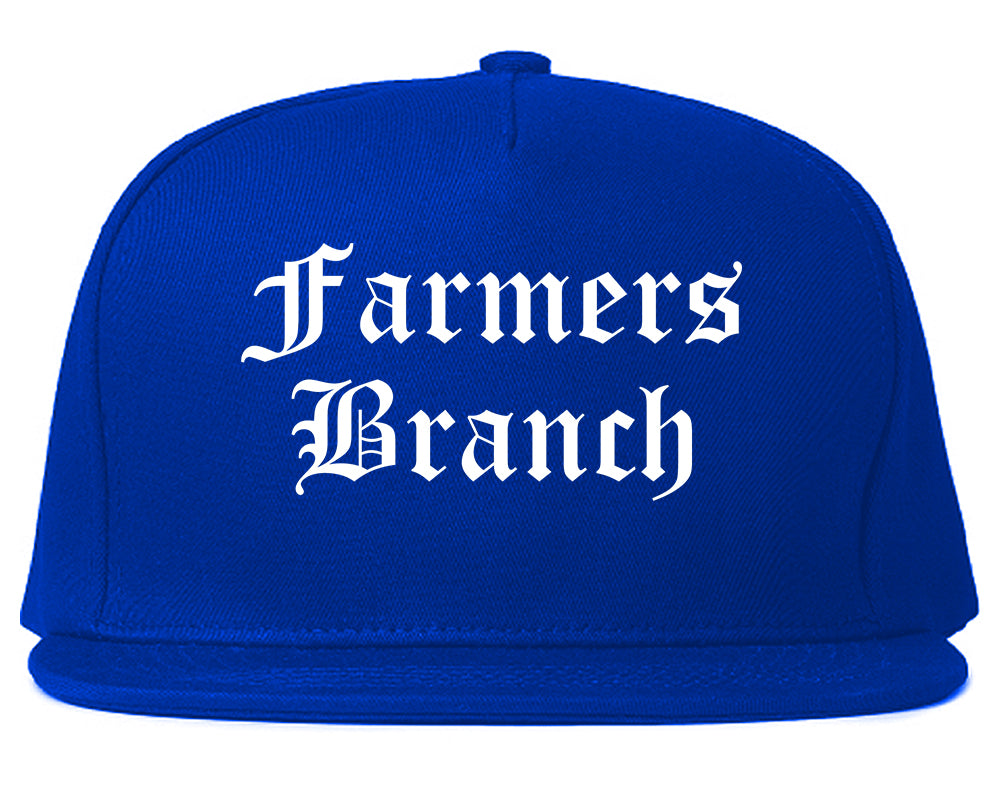 Farmers Branch Texas TX Old English Mens Snapback Hat Royal Blue