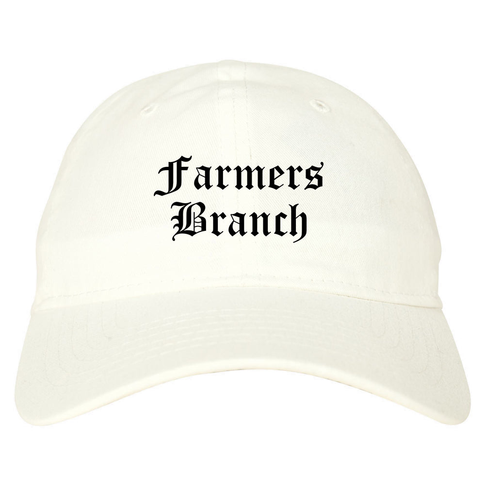 Farmers Branch Texas TX Old English Mens Dad Hat Baseball Cap White
