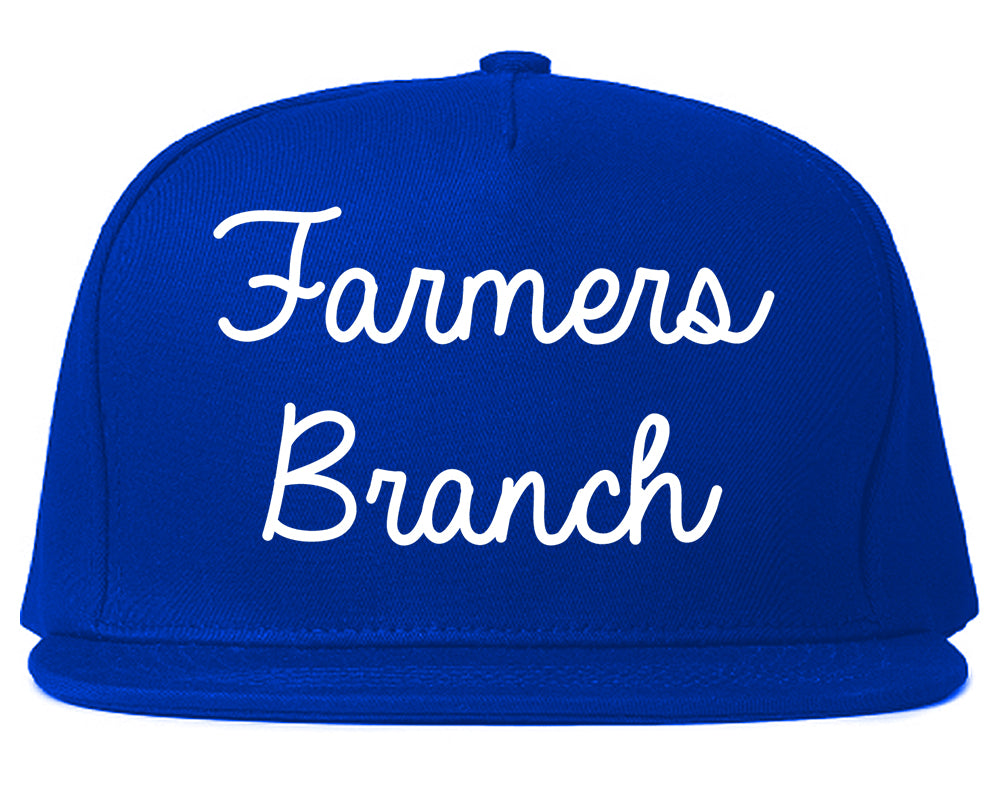 Farmers Branch Texas TX Script Mens Snapback Hat Royal Blue